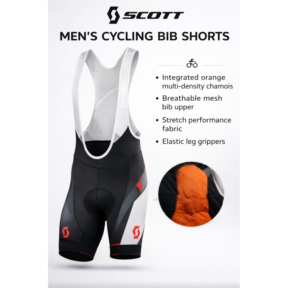 Scott Cycling Bib Shorts‎ Men's Padded Road Bike Bibs White Black Red Orange XXL
